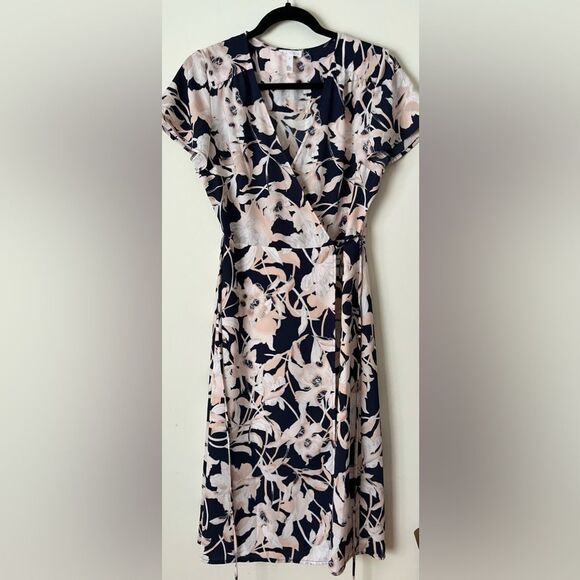 Nordstrom Leith floral print short valance sleeve, V-neck wrap dress, lined, S - Picture 9 of 15